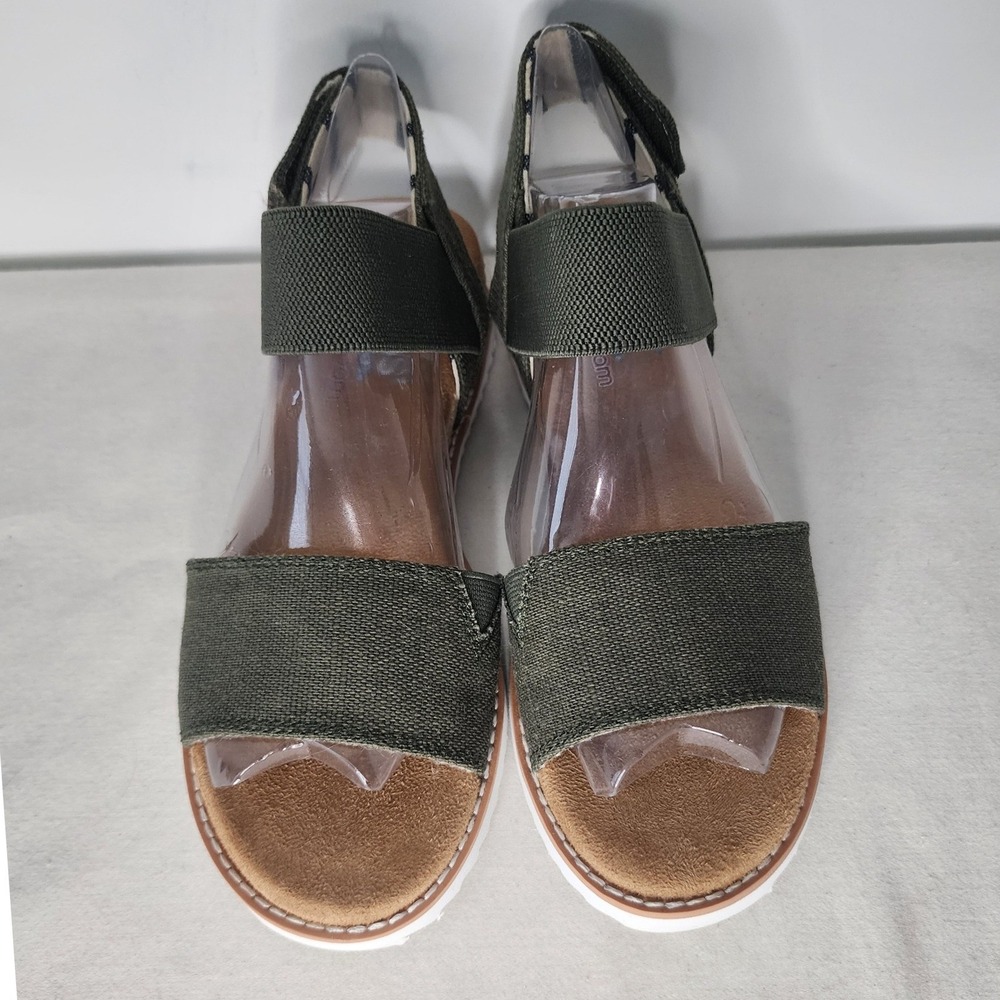 BOBS from Skechers Desert Kiss Olive Green Memory Foam Wedge Sandals Womens 7